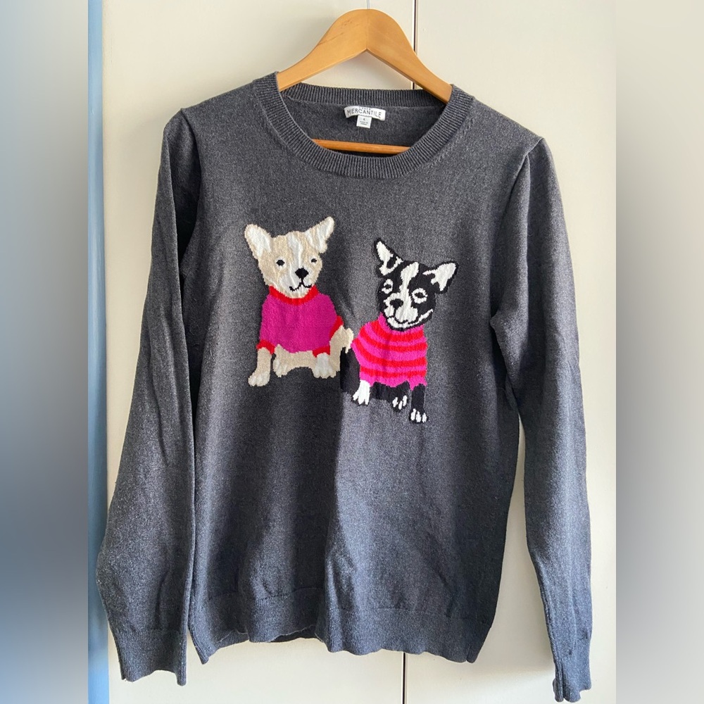 J. Crew Factory Gray Sweater with Dog Design